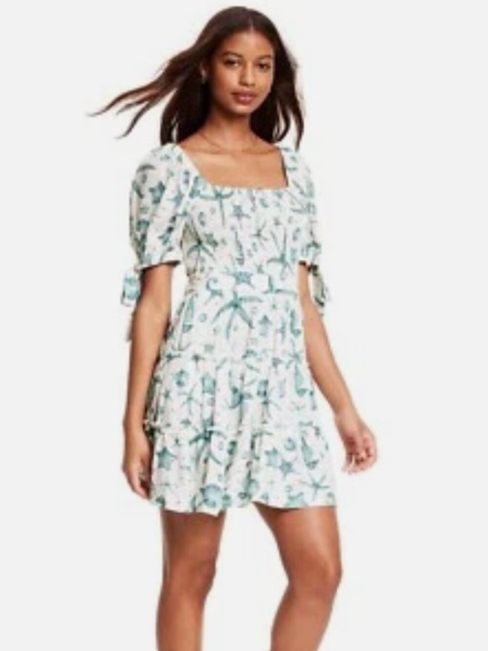 NWOT Agua Bendita x Target Deep Sea Print Puff Sleeve Mini Dress Size S